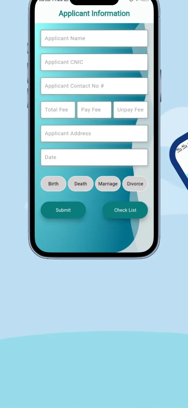 ClientInfoTracker applicant information form with fee fields and categories