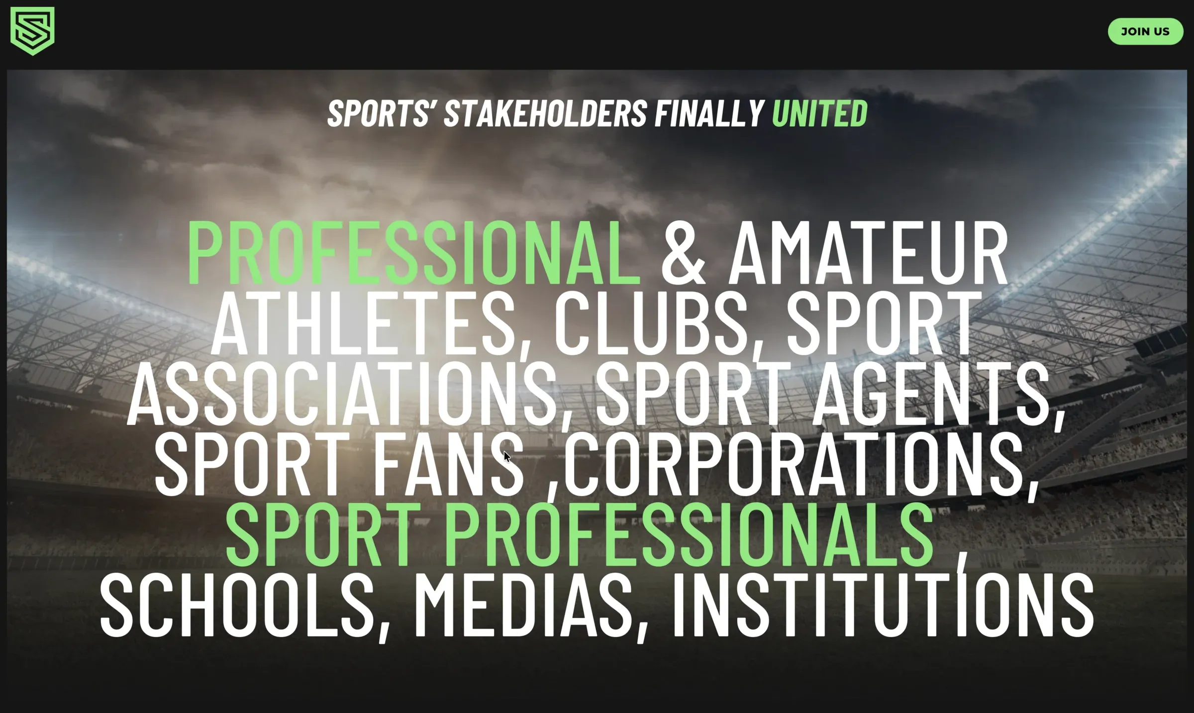 Stadioss website hero uniting professional and amateur athletes, clubs, agents and fans