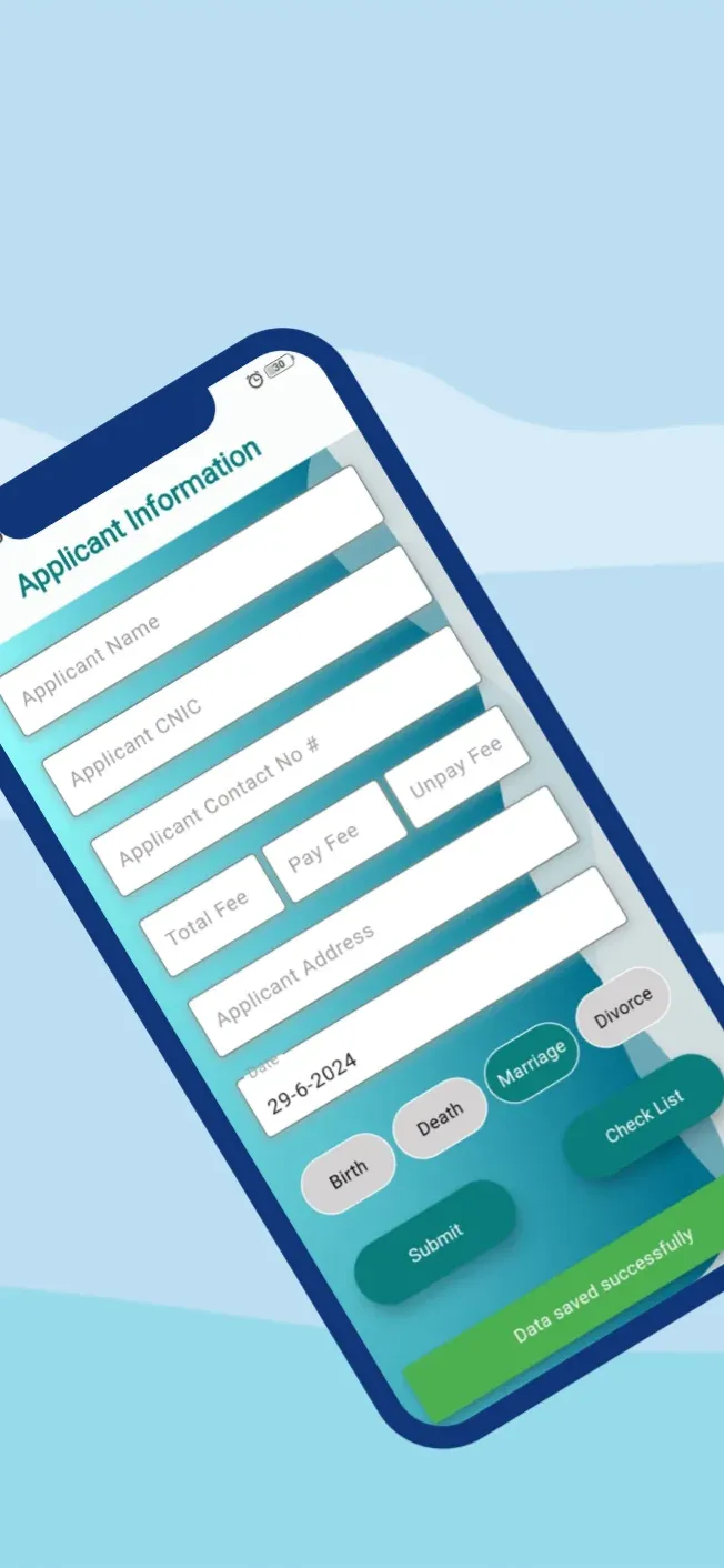 Applicant form with a data saved successfully confirmation