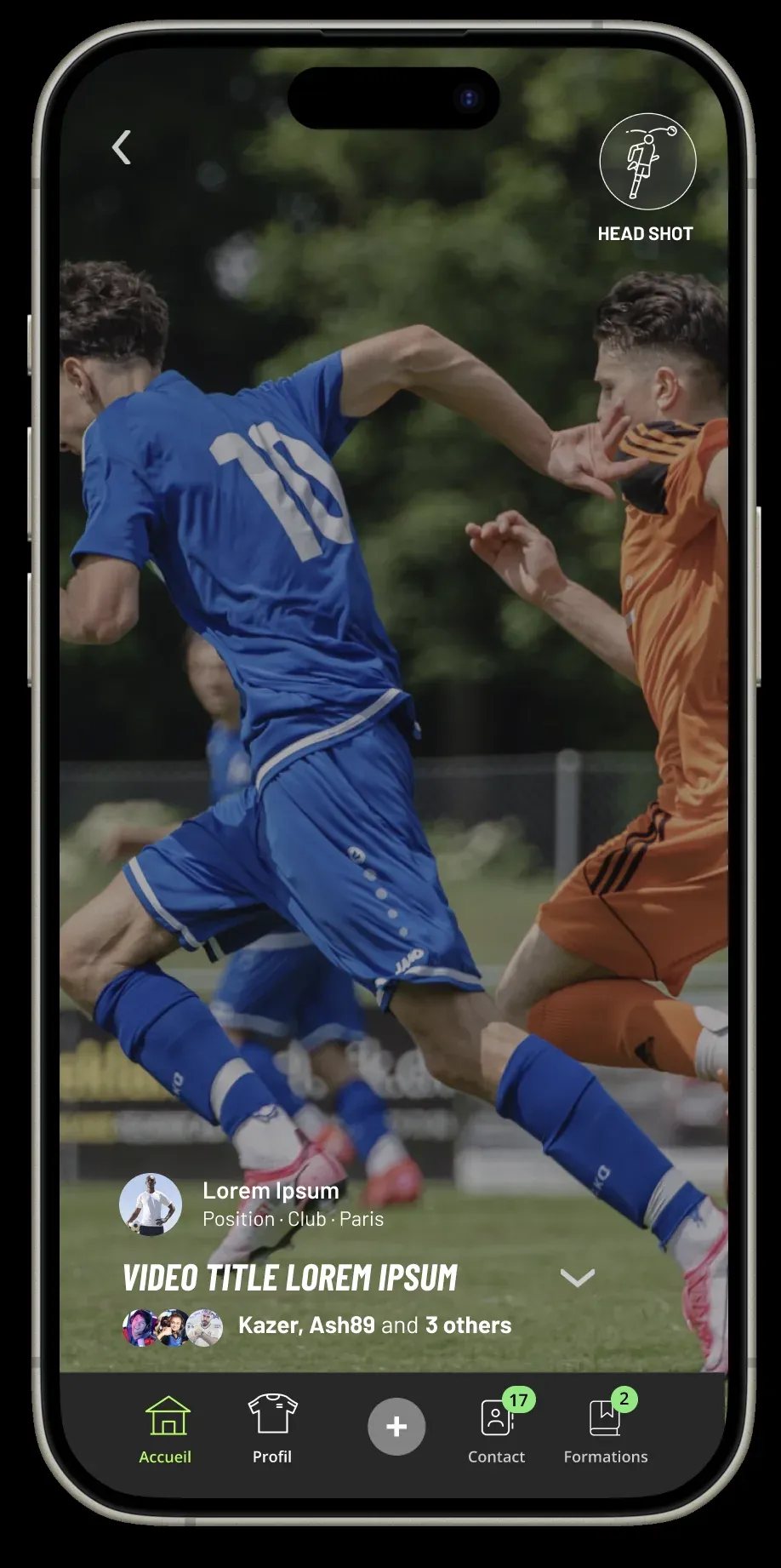 Full-screen football video in the Stadioss skills feed